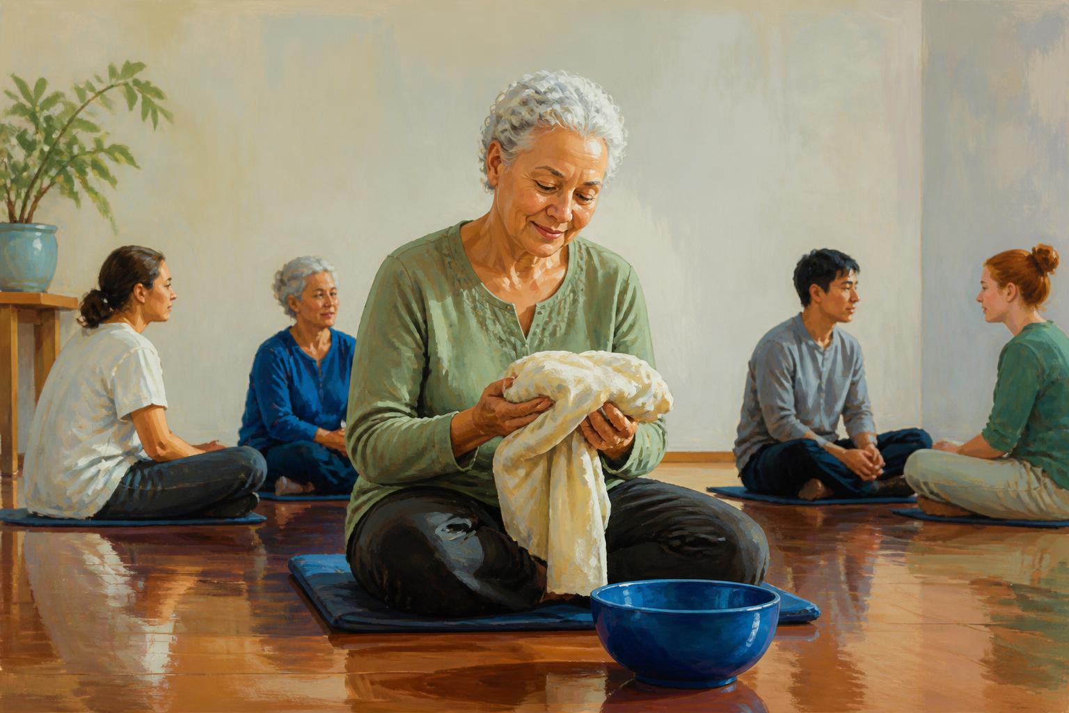 Painterly scene for Practice Keeps the Meaning