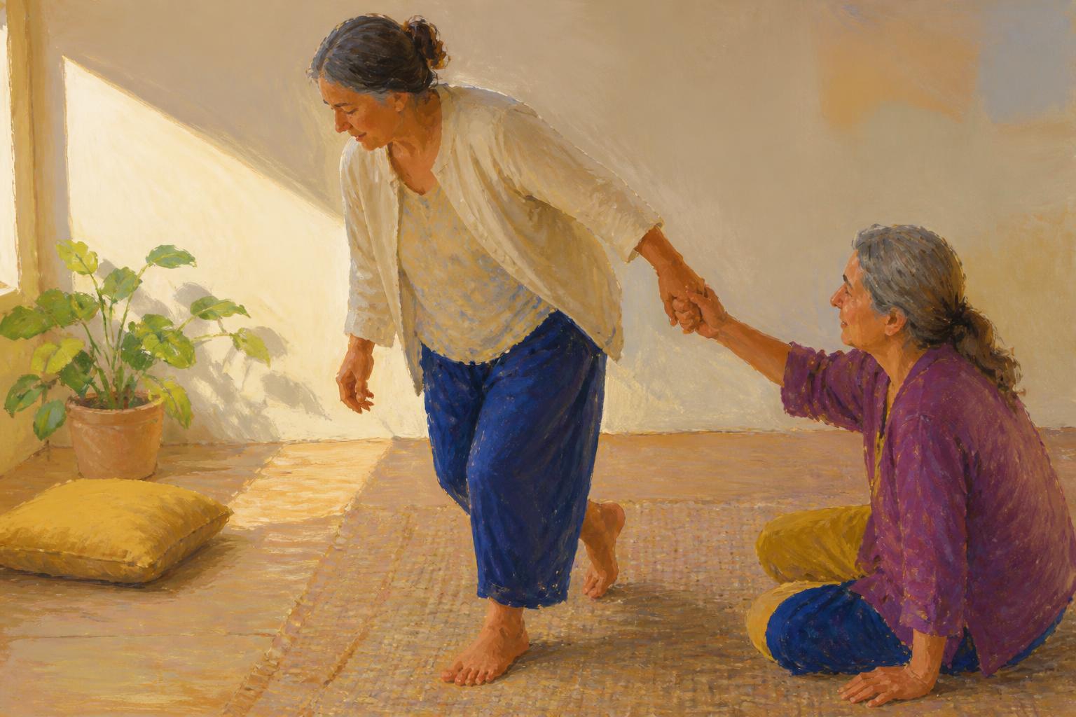 Painterly scene for When a practice changes you, keep what can still answer you.