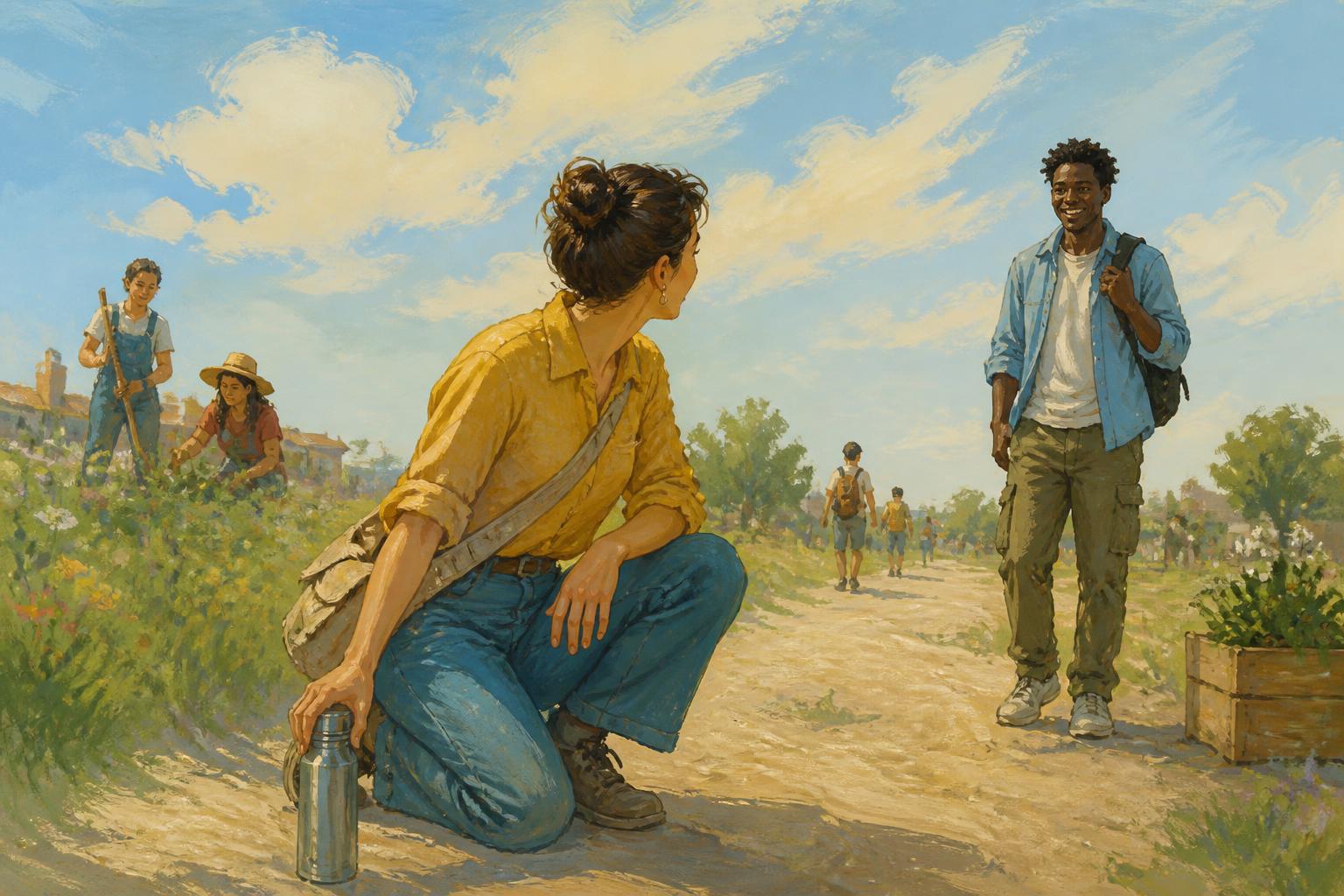 Painterly scene for A path may change form, but correction must still reach you.
