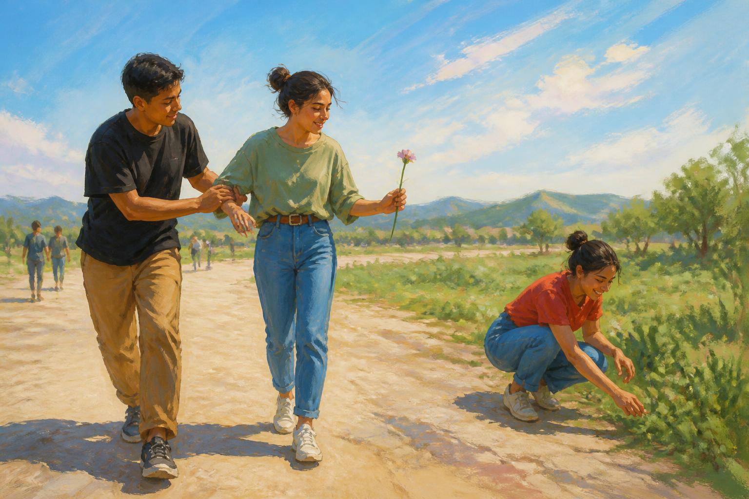 Painterly scene for Counting the cures is not taking the medicine.