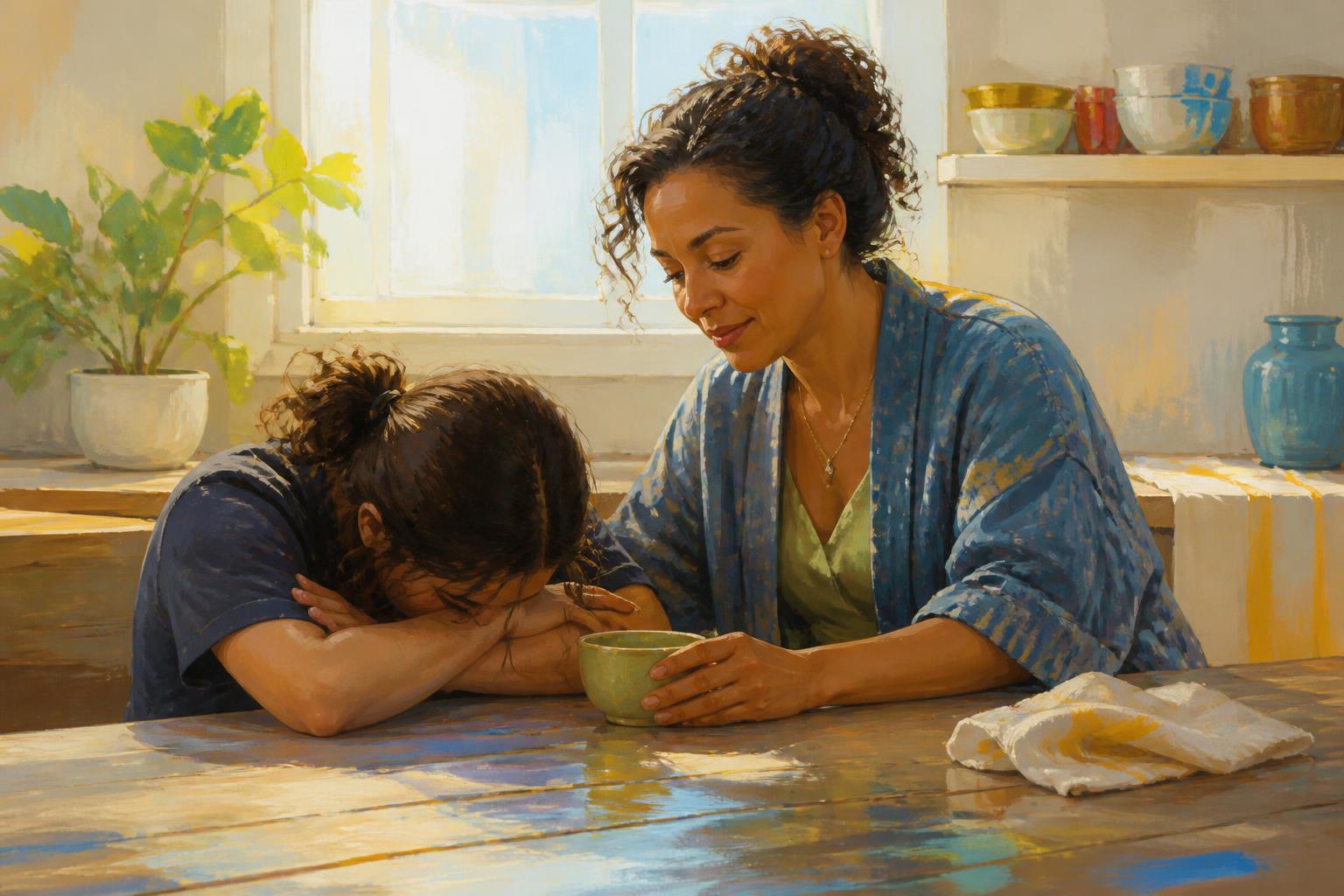 Painterly scene for When nothing changes, do the next ordinary thing.