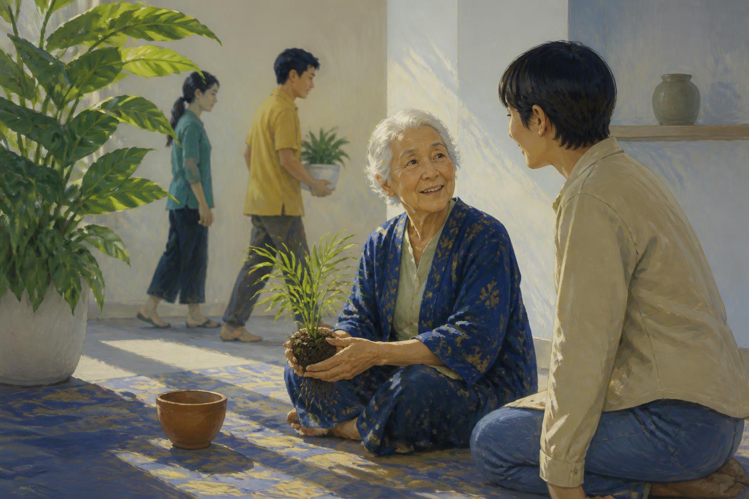 Painterly scene for Before you borrow a teaching, ask what carries it.