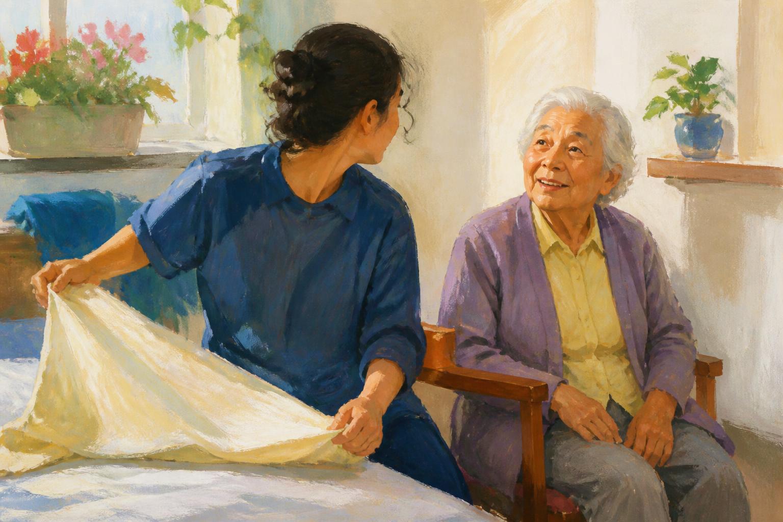 Painterly scene for A spiritual instruction earns its name only when it changes something ordinary care does not.