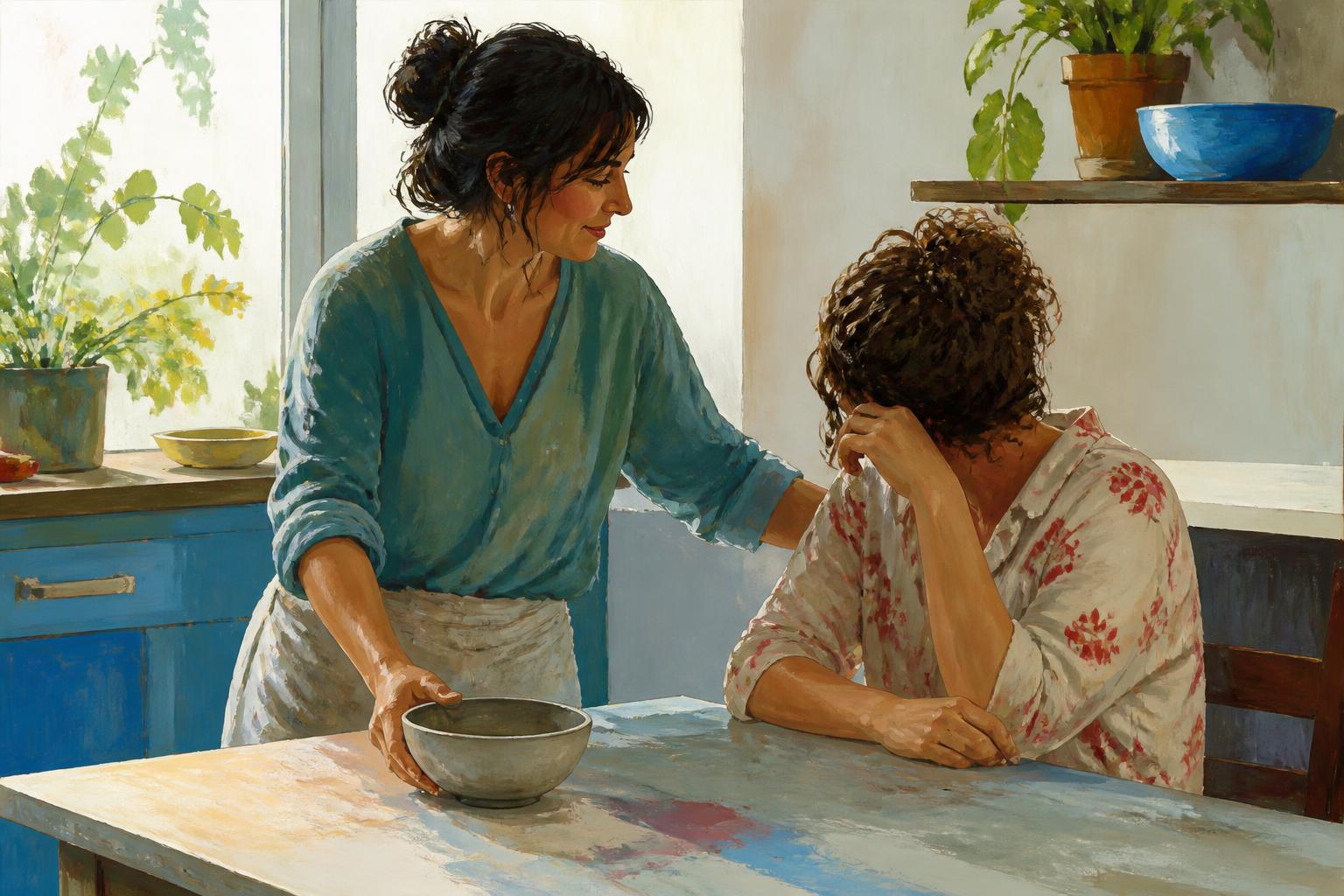 Painterly scene for When the quiet comes, ask what it asks of you, not where you now belong.