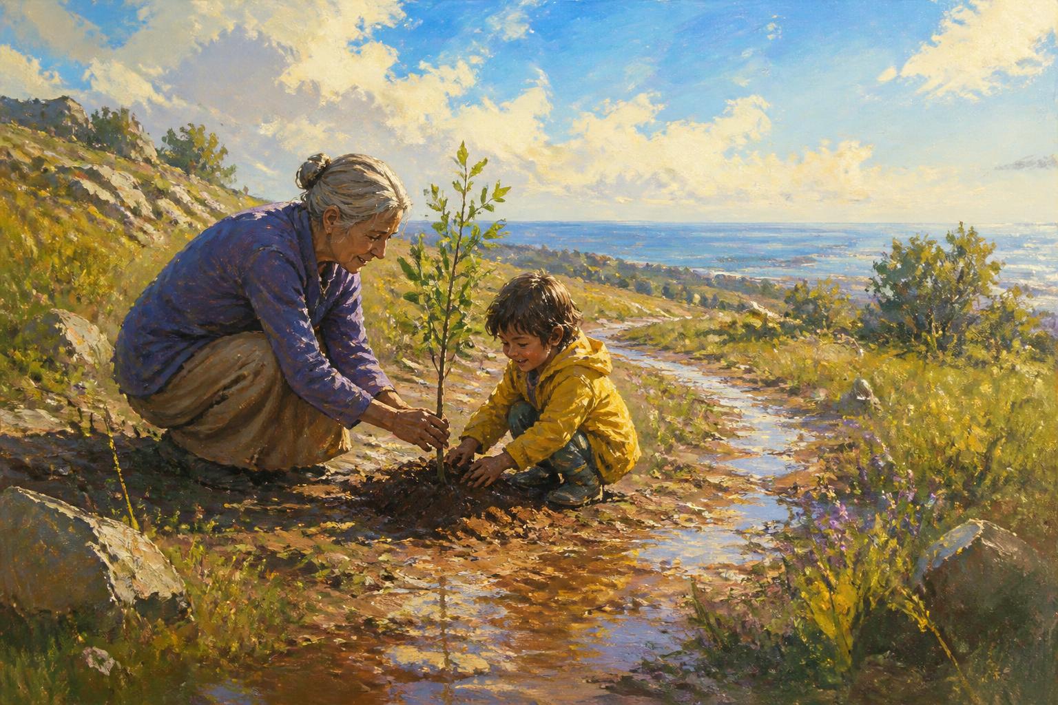 Painterly scene for Let others keep the road; do not ask them to see for you.